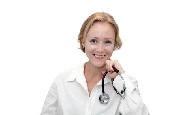 Ritratto di medico sorridente isolato su bianco — Foto Stock