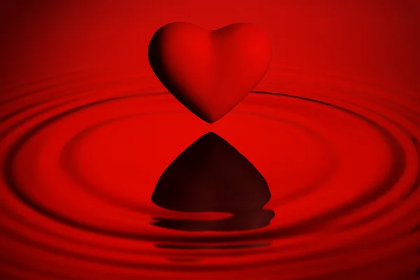 Red Heart Red Water Ripples Background — Stock Photo, Image