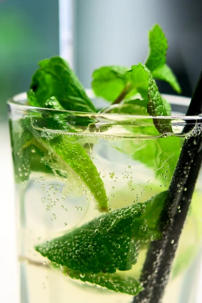 stock image Mojito cocktail closeup with air bubbles