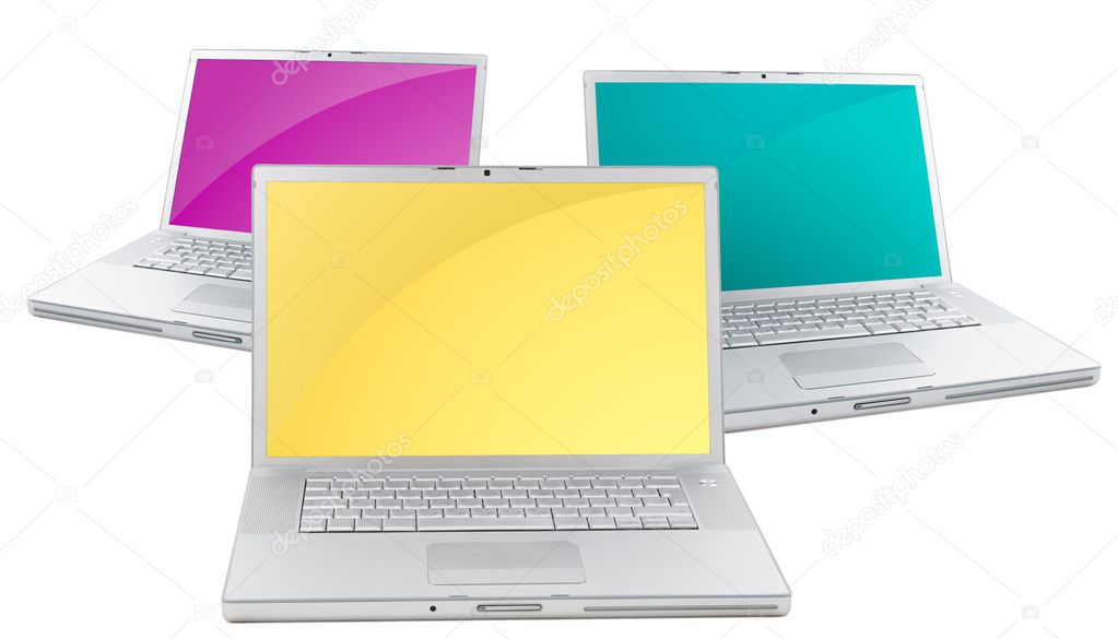 Three laptops isolated