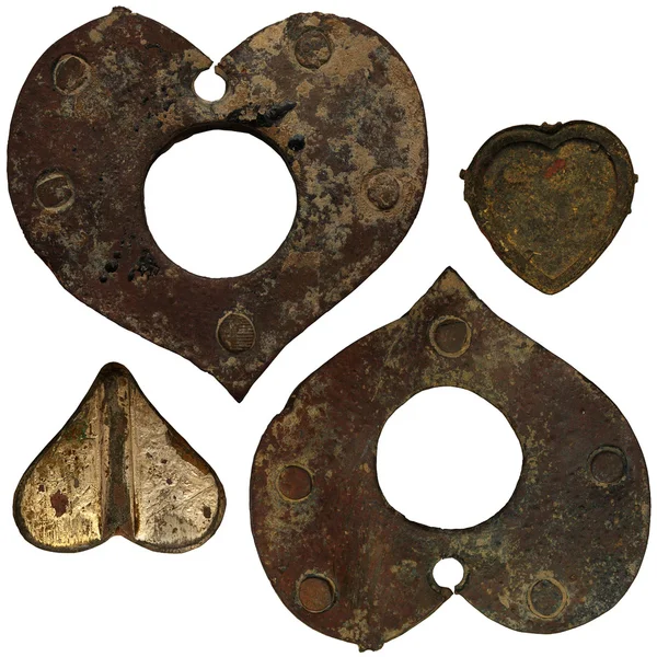 Set of isolated iron rusty hearts — Stock Photo, Image