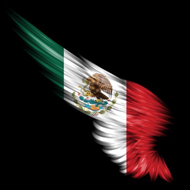 Abstract wing with Mexico flag on black background clipart