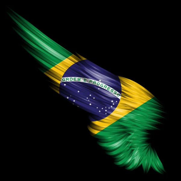 Abstracte Vleugel Met Brazilië Vlag Zwarte Achtergrond — Stockfoto