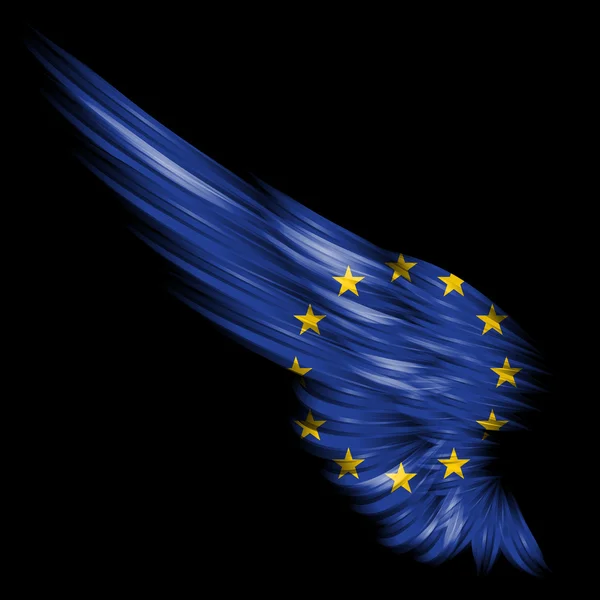 Ala abstrata com bandeira da União Europeia sobre fundo preto — Fotografia de Stock