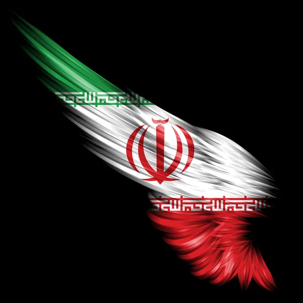 黒の背景にイランの旗と抽象的な翼 — ストック写真