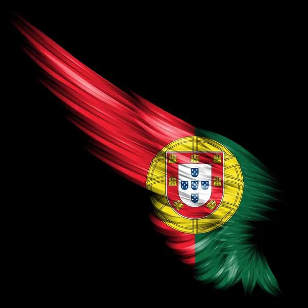 Portekiz bayrağı siyah arka plan ile arka kanat — Stok fotoğraf
