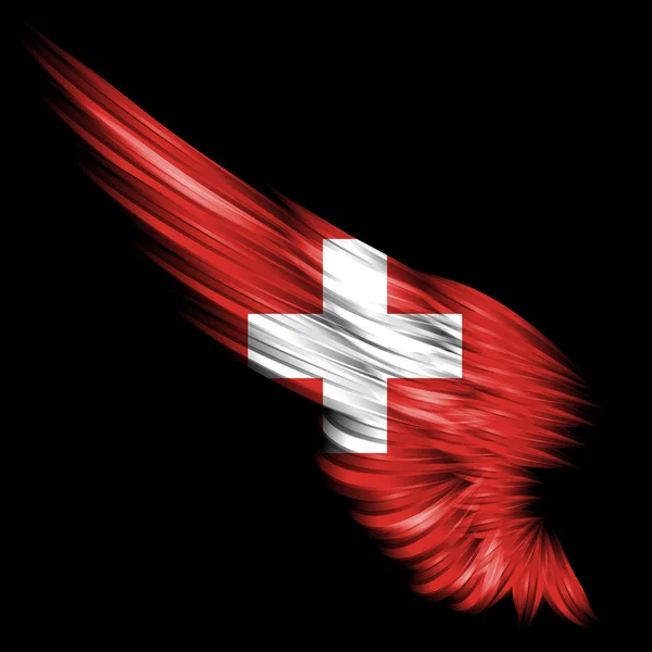 Abstracte vleugel met Zwitserland vlag op zwarte achtergrond — Stockfoto