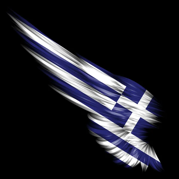 黑色背景上的希腊国旗与抽象翼 — 图库照片