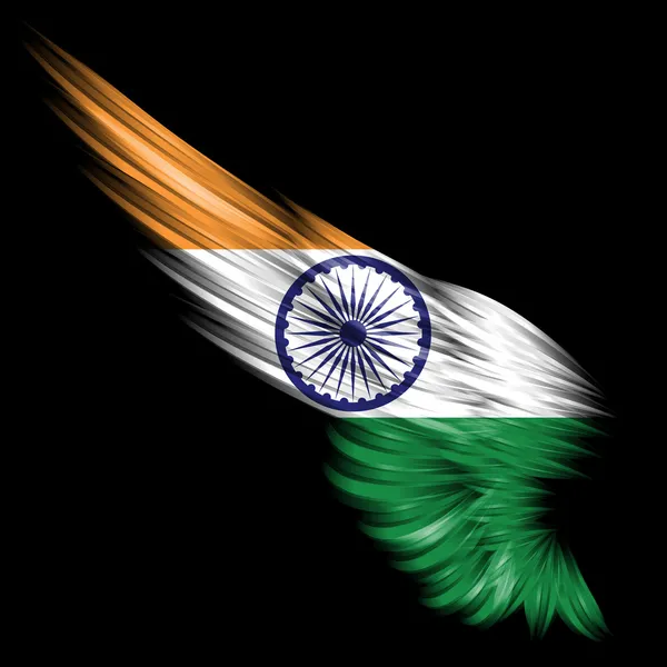 Asa Abstrata Com Bandeira Índia Fundo Preto — Fotografia de Stock