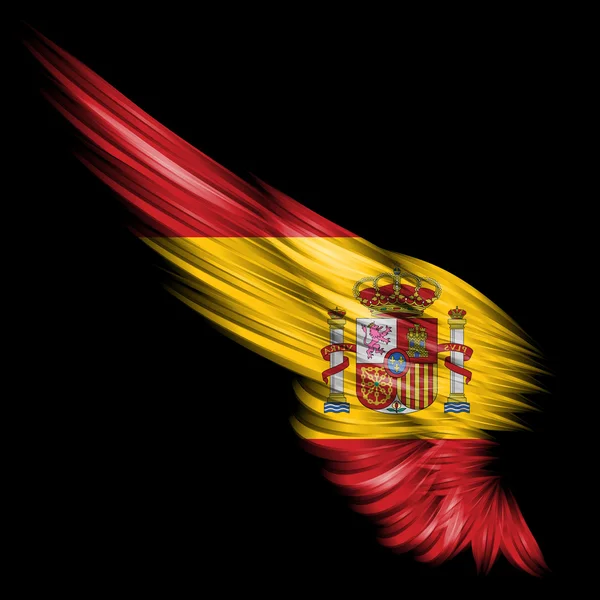 Aile abstraite avec drapeau d'Espagne sur fond noir — Photo
