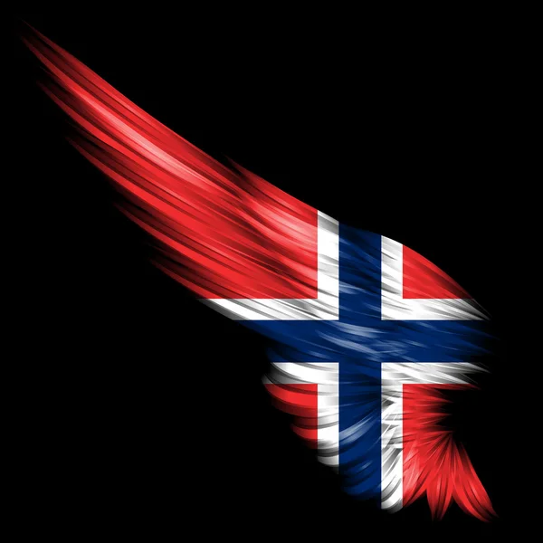 Abstracte Vleugel Met Noorwegen Vlag Zwarte Achtergrond — Stockfoto