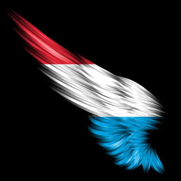 Asa abstrata com bandeira luxemburguesa sobre fundo preto — Fotografia de Stock