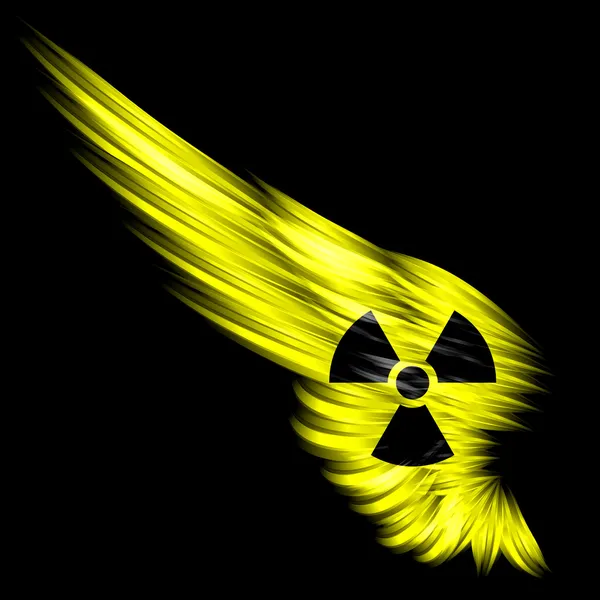 Aile abstraite jaune avec signe radioactif sur fond noir — Photo