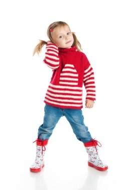 Little girl wearing sweater and gumboots clipart