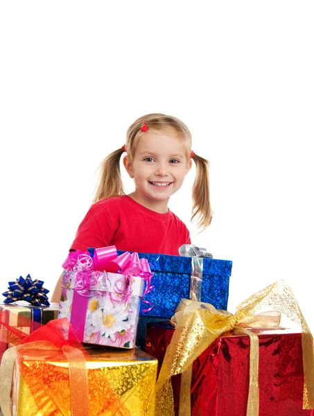Leuk meisje wih de geschenken — Stockfoto