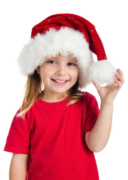 Menina em um chapéu de Papai Noel — Fotografia de Stock