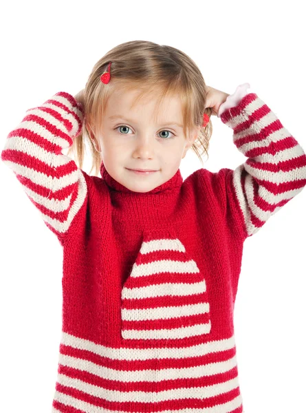 Kleines Mädchen mit Pullover und Gummistiefeln — Stockfoto