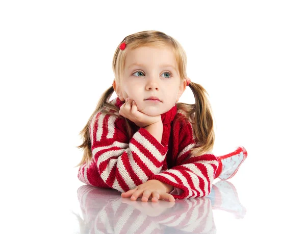 Mała dziewczynka jesień odzież skok — Zdjęcie stockowe