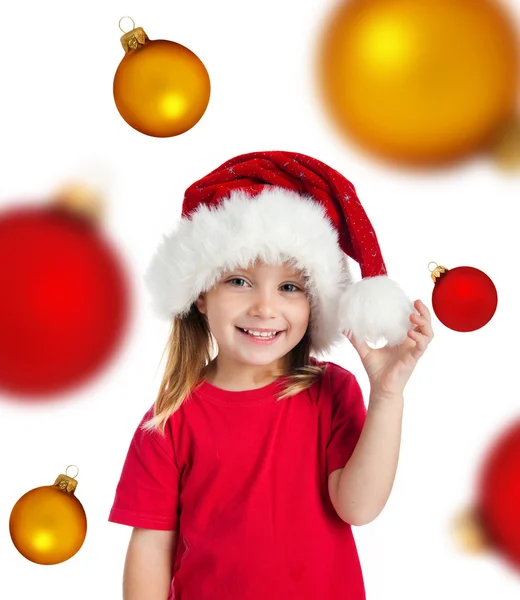 Bambina col cappello da Babbo Natale — Foto Stock