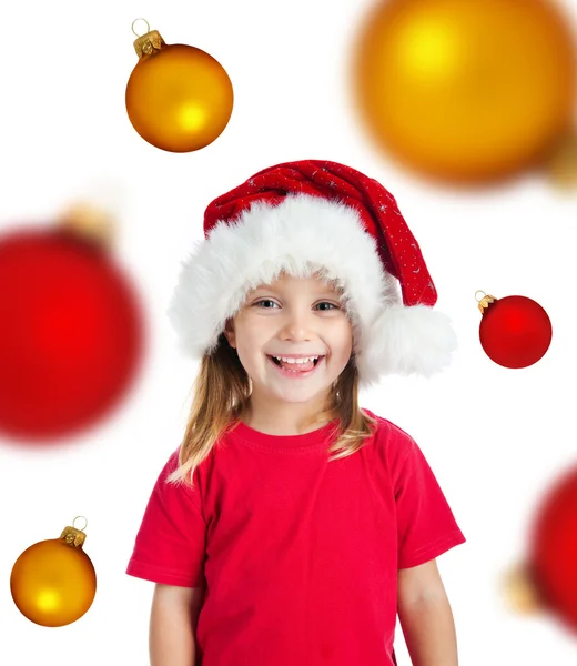 圣诞老人帽子的小女孩 — 图库照片
