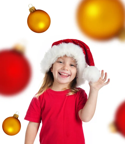Noel Baba şapkası, küçük kız — Stok fotoğraf