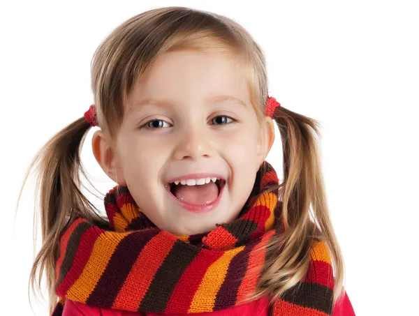Triest meisje in een gestreepte sjaal — Stockfoto