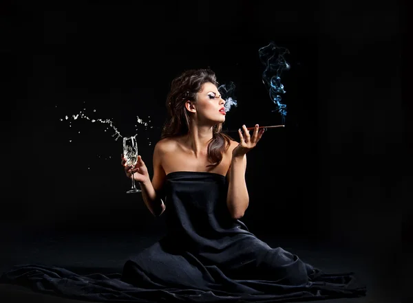 Glamour women with champagne — Stock Photo, Image