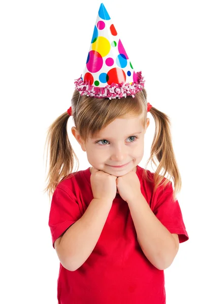Симпатична дівчина в шапці на день народження — стокове фото