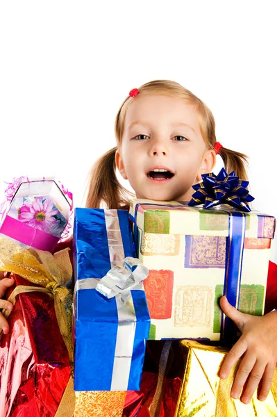 Smiling girl wih the gift Royalty Free Stock Photos