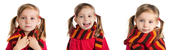 縞模様のスカーフの写真でかわいい女の子のセット — ストック写真