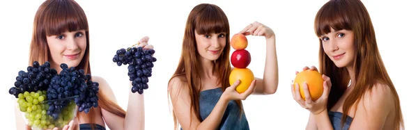 Набор красивой женщины с фруктами фотографии — стоковое фото