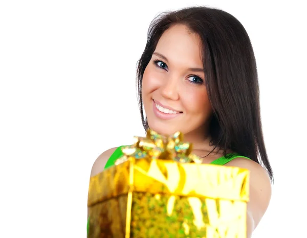 Cute woman with a gift — Stock Photo, Image