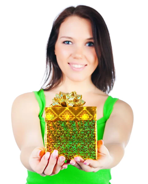 Cute woman with a gift — Stock Photo, Image