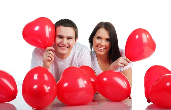 Junges Paar Mit Herz Vor Weißem Hintergrund — Stockfoto