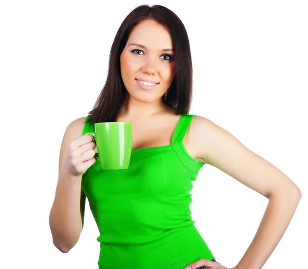Bardzo Młodych Kobiet Filiżankę Herbaty Biały — Zdjęcie stockowe