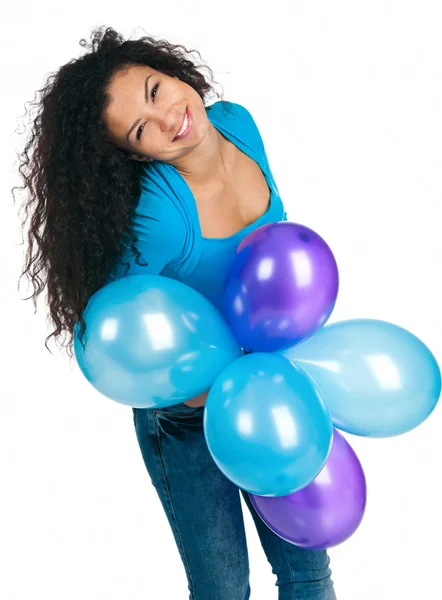 Zadowolony Ładny Kobiet Balonów — Zdjęcie stockowe