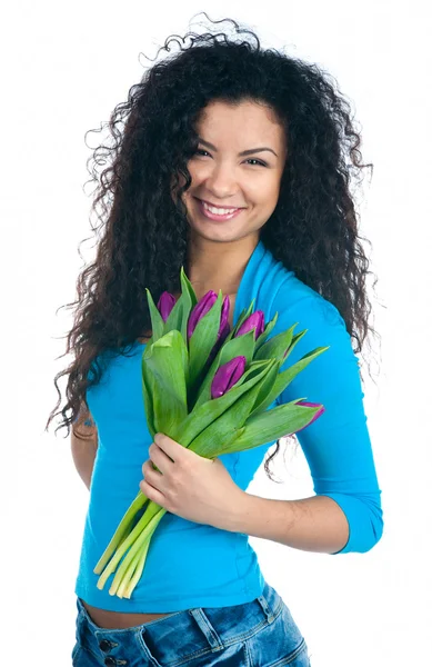 Sevimli genç kadınlar çiçekleri ile — Stok fotoğraf