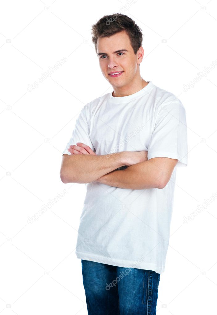 Cute smily young guy over white background