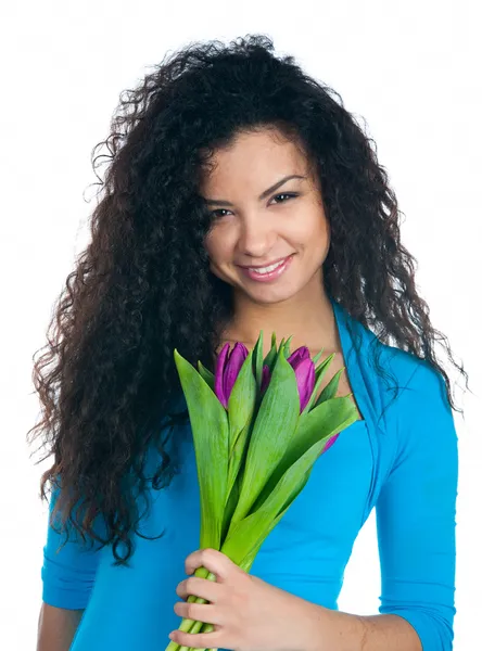 Sevimli genç kadınlar çiçekleri ile — Stok fotoğraf