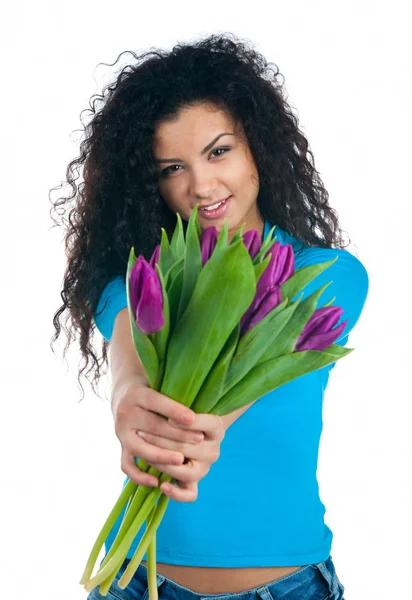 Cute young women with the flowers — Stock Photo, Image