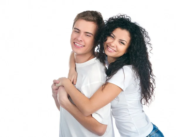 白い背景の上の若いカップル — ストック写真