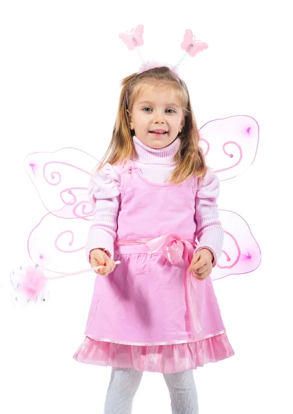 小さな女の子が白い背景の上の妖精の衣装 — ストック写真