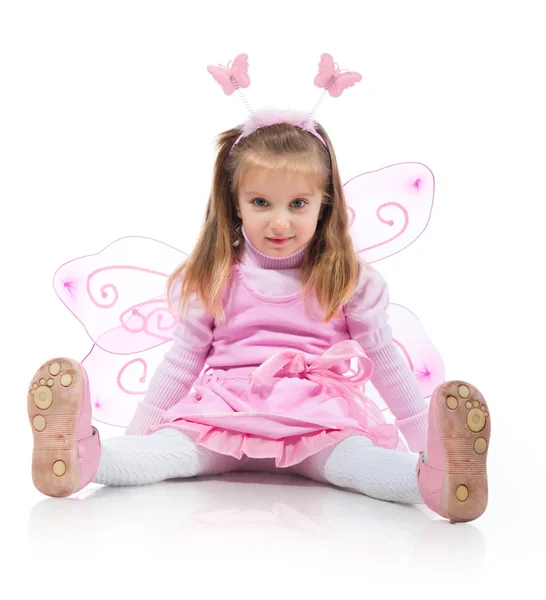 Liten Flicka Fairy Kostym Vit Bakgrund — Stockfoto