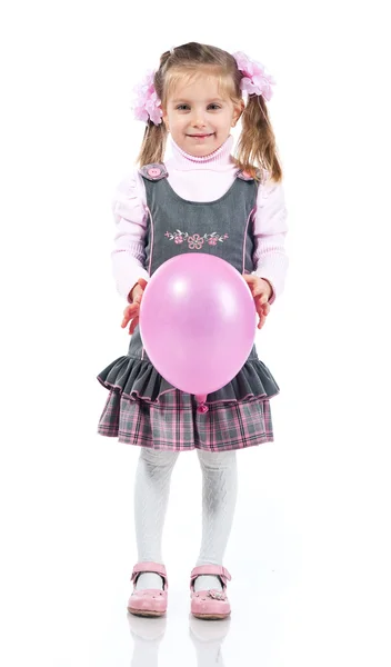Hübsches Kleines Mädchen Mit Luftballon Über Weiß — Stockfoto