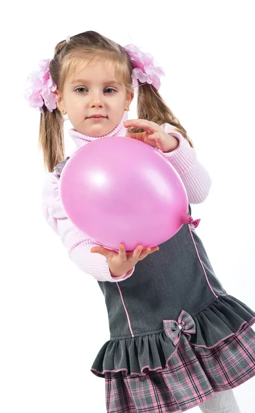 Vrij Klein Meisje Met Ballon Wit — Stockfoto
