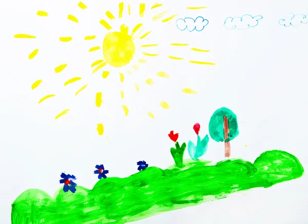 Kid намалював краєвид — стокове фото