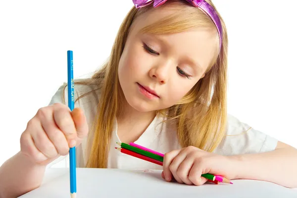 Adorable little girl drawing artwork — Stock Photo, Image