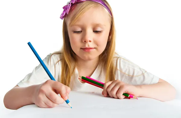 Adorable little girl drawing artwork — Stock Photo, Image