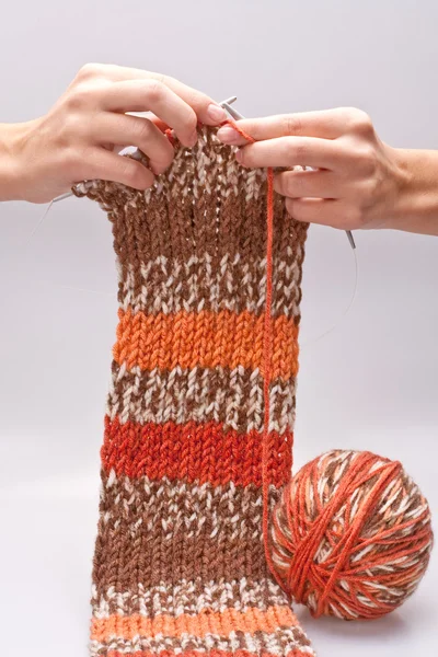 Woman's hand knit knitting yarn — Stock Photo, Image