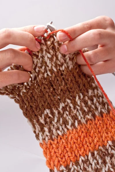 Woman's hand knit knitting yarn — Stock Photo, Image